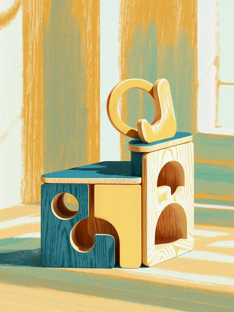 Illustration af et modulopbygget legeobjekt i træ